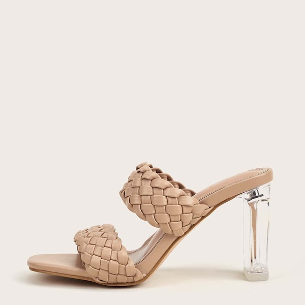 

Braided Strap Chunky Heeled Mules, Apricot