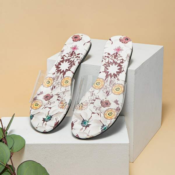 

Clear Floral Pattern Sole Slide Sandals