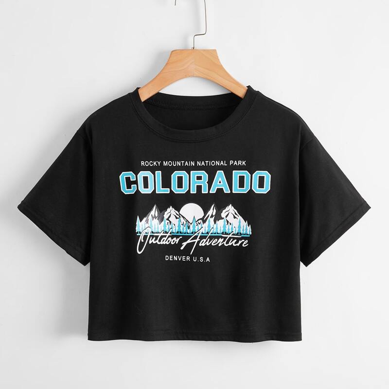 

Letter Mountain Graphic Crop Tee, Black