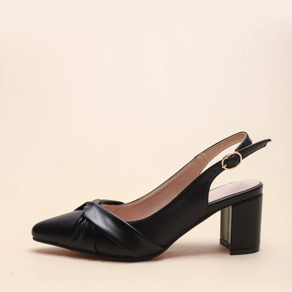 

Twist Decor Chunky Heeled Slingback Pumps, Black