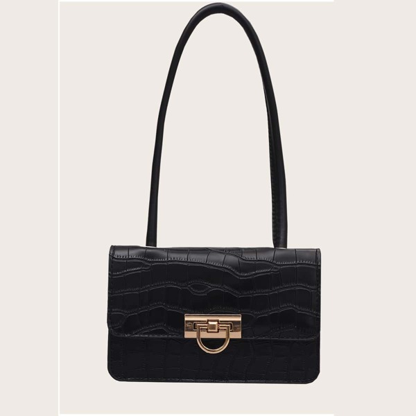 

Croc Embossed Shoulder Bag, Black