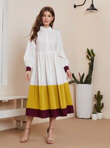 SHEIN Unity 燈籠袖拼色連衣裙 - 彩色 - 查看 1