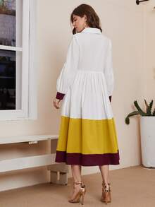 SHEIN Unity 燈籠袖拼色連衣裙 - 彩色 - 查看 2