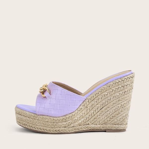 

Chain Decor Braided Embossed Espadrille Wedge Mules, Lilac purple