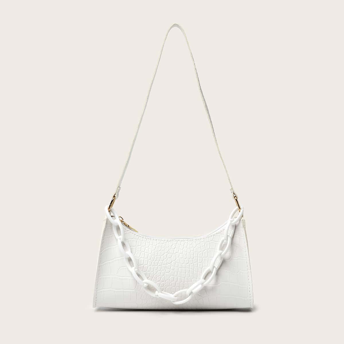 

Croc Embossed Baguette Bag, White
