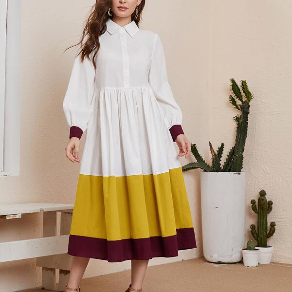 

Bishop Sleeve Colorblock Dress, Multicolor