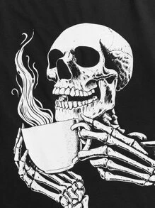 Brooksart Cotton Unisex Letter Skull Graphic Tee - Black - View 4