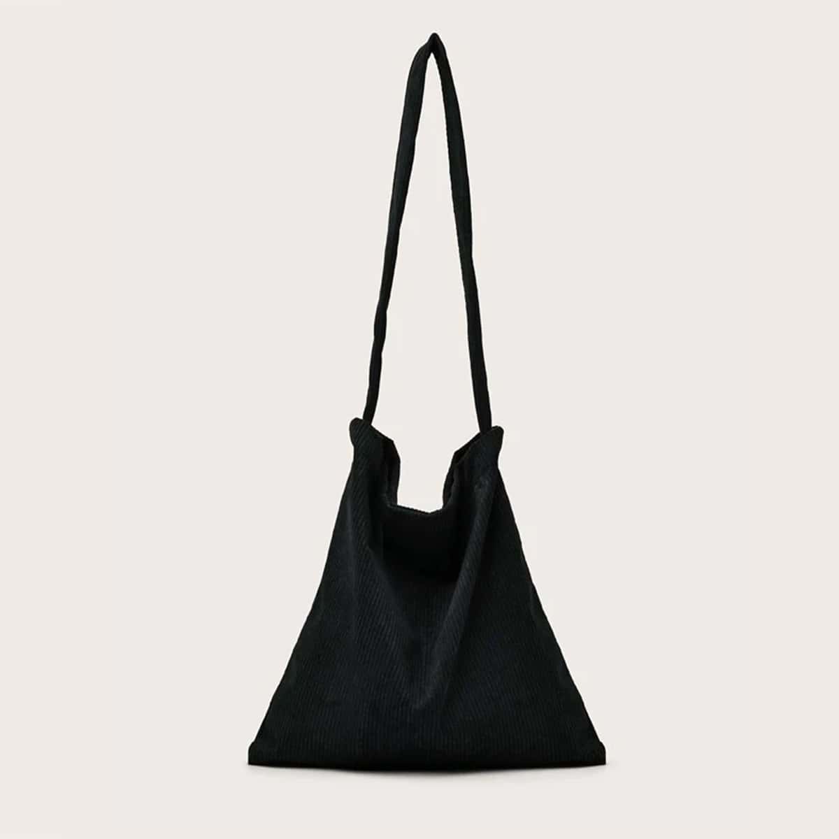 

Solid Corduroy Shoulder Bag, Black