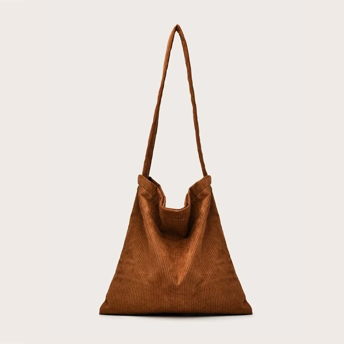

Solid Corduroy Shoulder Bag, Brown