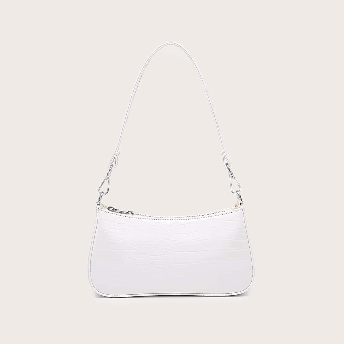 

Croc Embossed Baguette Bag, White