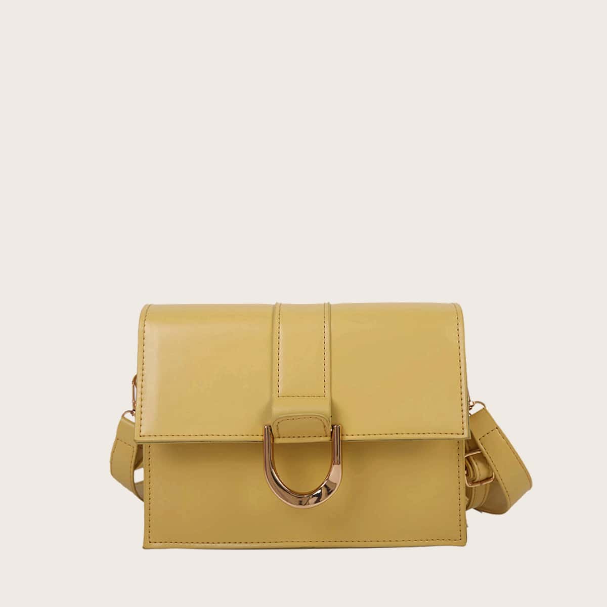 

Solid Flap Shoulder Bag, Yellow