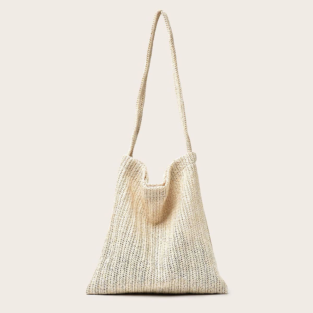 

Solid Straw Shoulder Bag, Beige