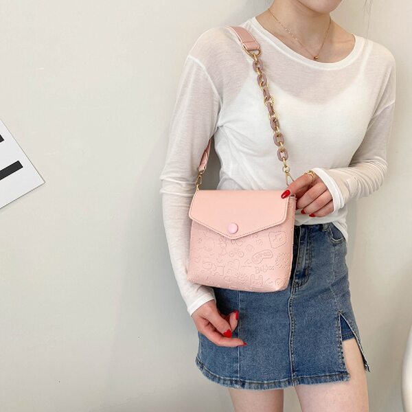 

Cartoon Embossed Flap Shoulder Bag, Pink