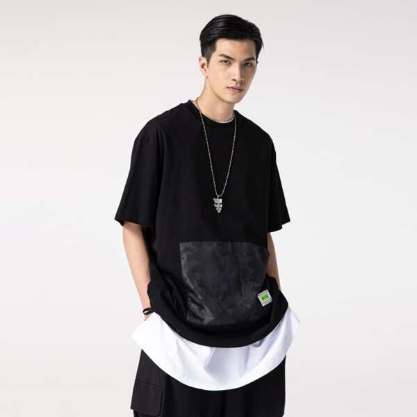 

Men Patched Detail Drop Shoulder Tee, Black