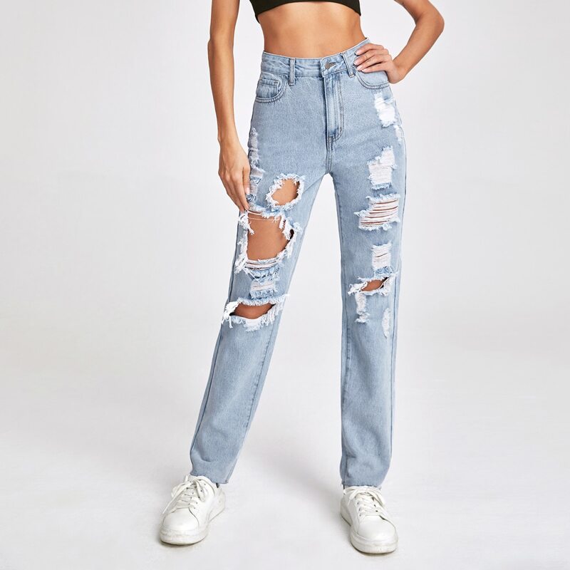 

High Waist Ripped Jeans, Light wash