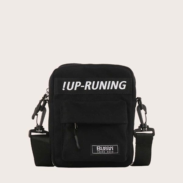 

Men Letter Graphic Crossbody Bag, Black