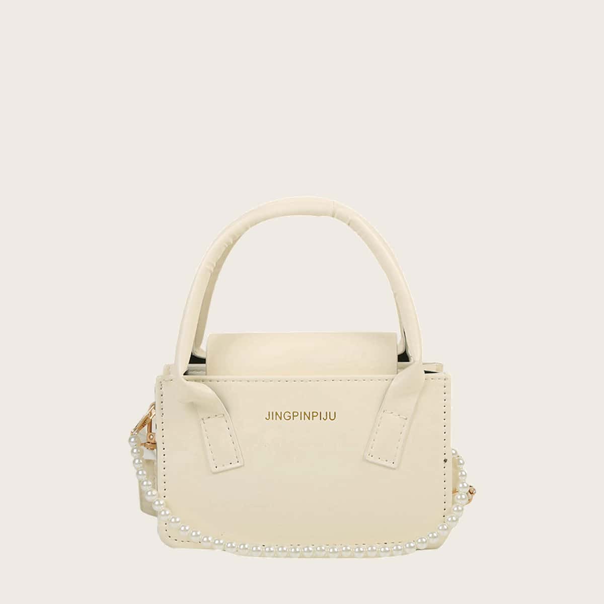 

Faux Pearl Decor Satchel Bag, White