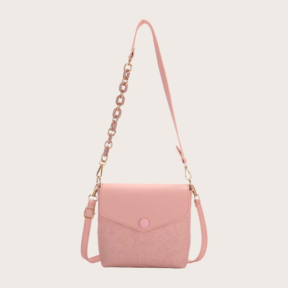 

Cartoon Embossed Shoulder Bag, Pink