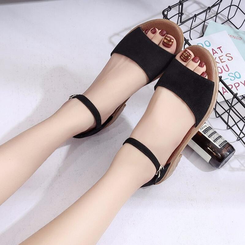 

Solid Ankle Strap Sandals, Black