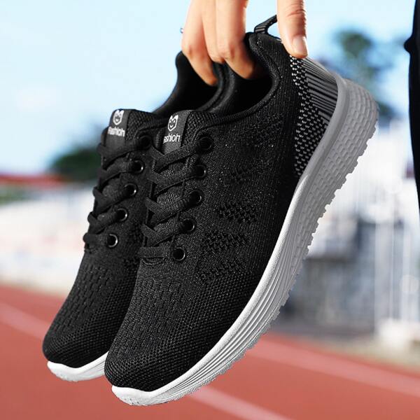 

Lace Up Front Knit Sneakers, Black