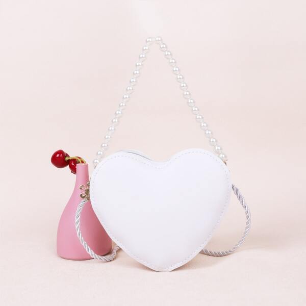 

Girls Faux Pearl Handle Heart Shaped Bag, White