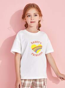 Camiseta De Hombro Caído Con Lema Gráfico Para Niñas - Blanco - Ver 1