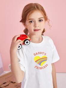 Camiseta De Hombro Caído Con Lema Gráfico Para Niñas - Blanco - Ver 3