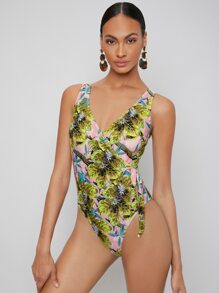 MOTF PREMIUM BOTANICAL SURPLICE SWIMSUIT - Multicolor - View 1