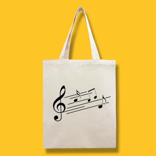 

Music Note Graphic Shopper Bag, Beige