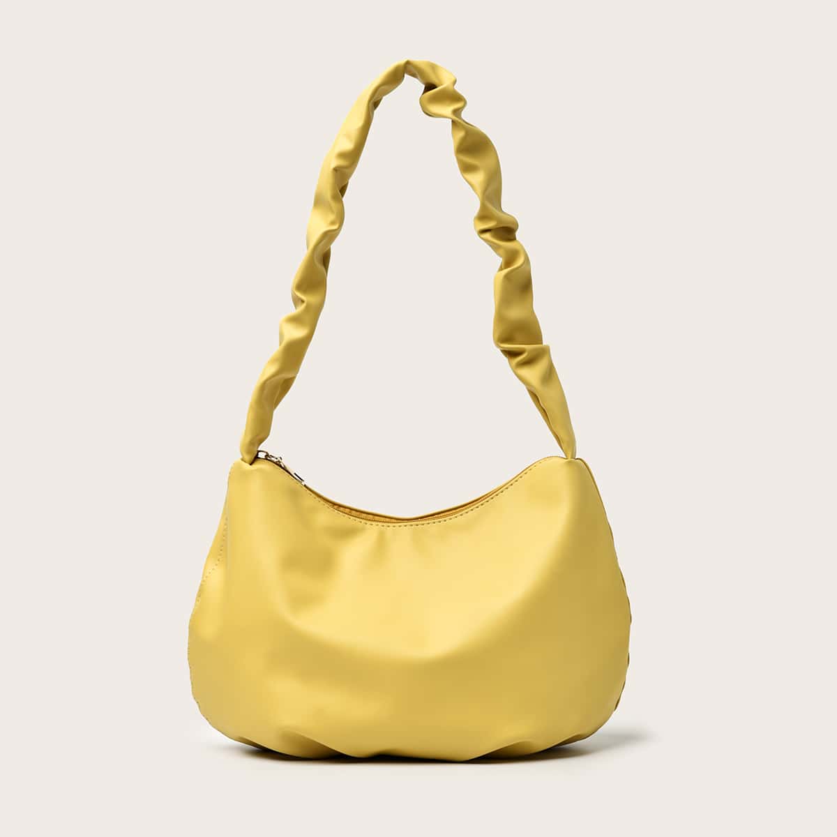

Solid Ruched Baguette Bag, Yellow