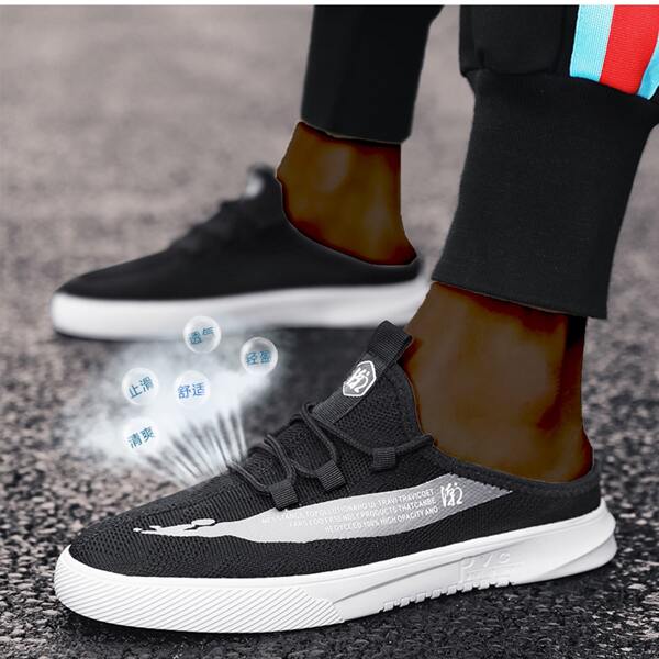 

Men Letter Graphic Lace Up Decor Sneaker Mules, Black