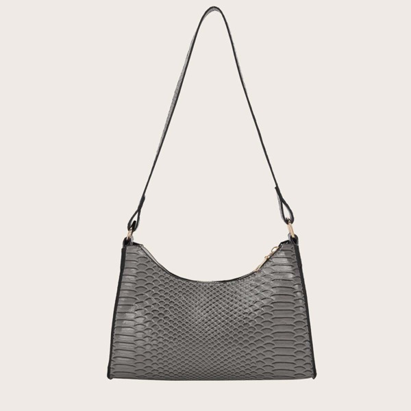

Snakeskin Print Shoulder Bag, Grey