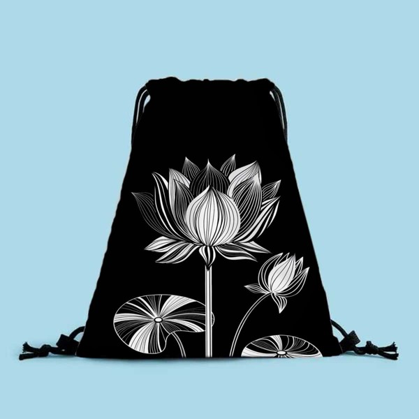 

Floral Graphic Drawstring Backpack, Black