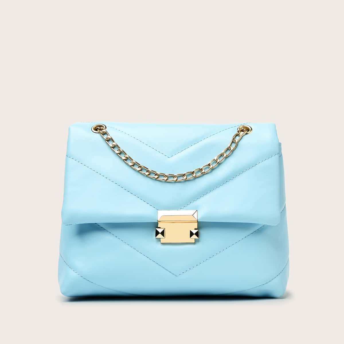 

Chevron Chain Shoulder Bag, Baby blue
