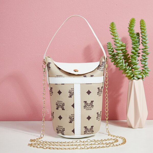 

Letter Graphic Chain Satchel Bag, Camel