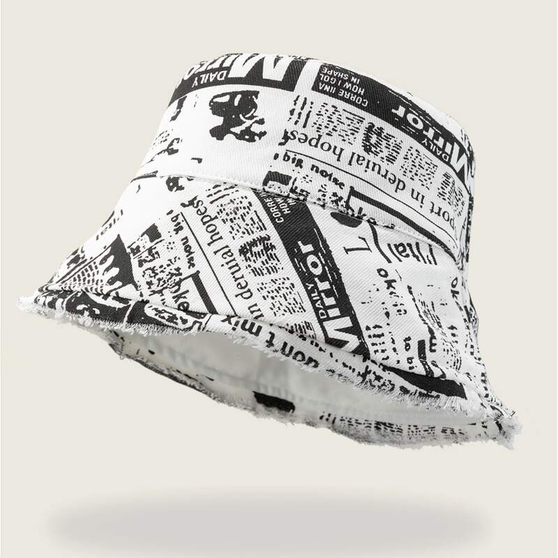 

Newspaper Print Bucket Hat, Black and white