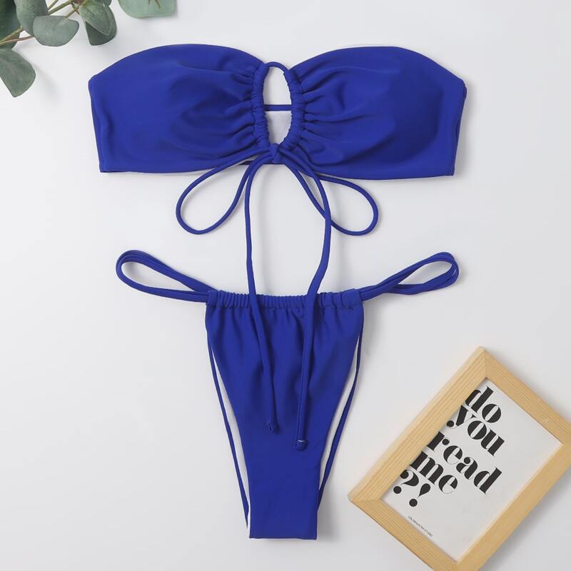 

Cross Halter Thong Bikini Swimsuit, Royal blue