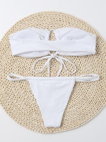 Cross Halter Thong Bikini Set Summer Beach - White - View 2