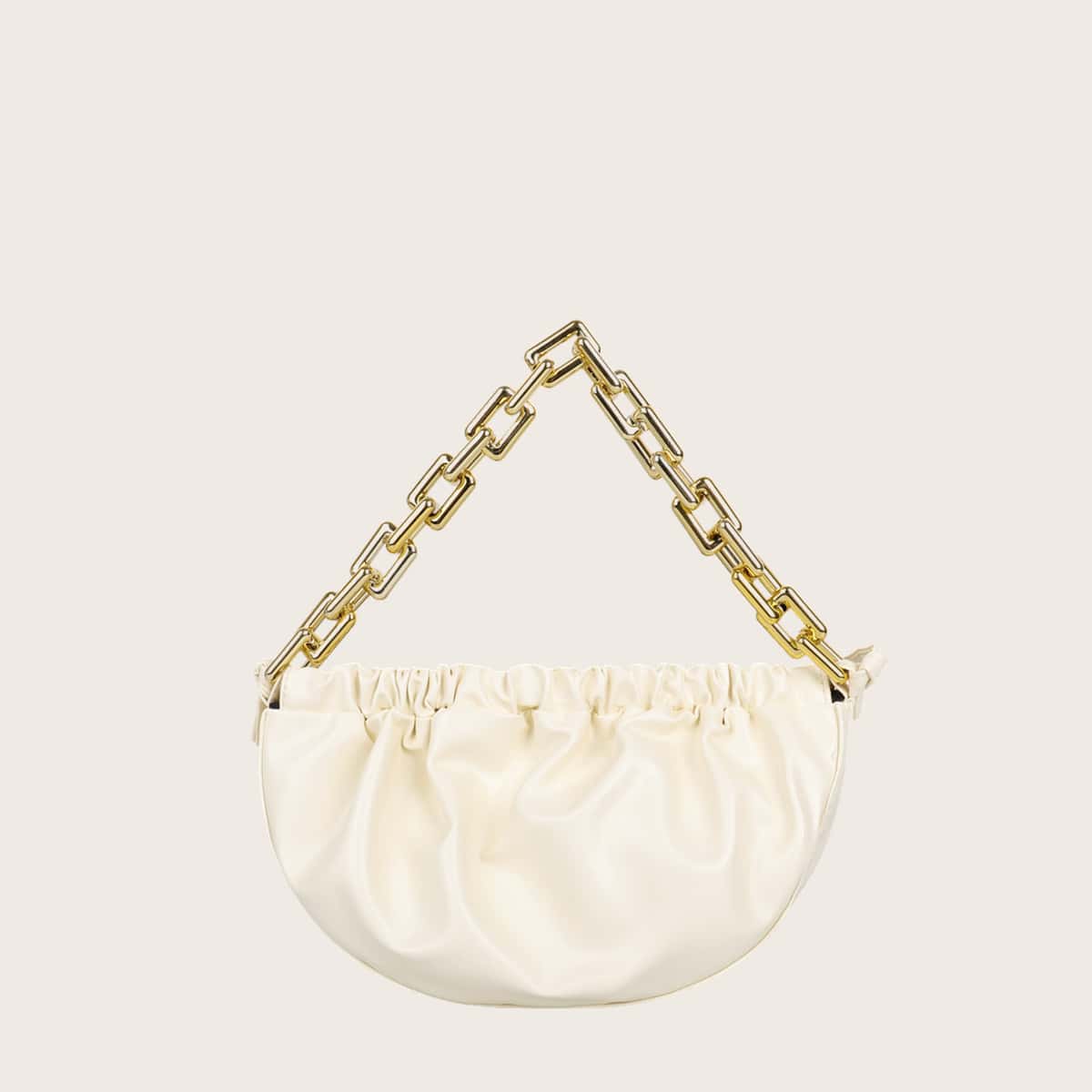 

Solid Chain Ruched Bag, White