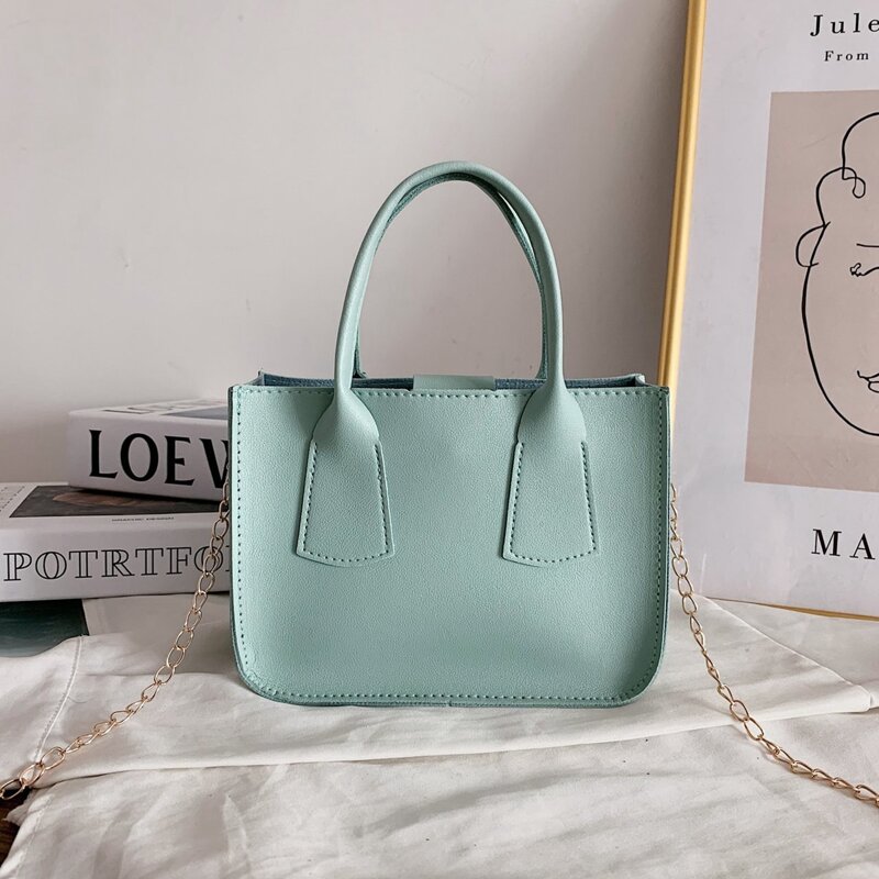 

Solid Chain Satchel Bag, Baby blue