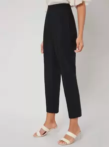 SHEIN Quần Dây kéo màu trơn Thanh lịch - màu đen - Xem 1