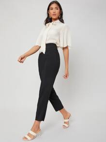 SHEIN Quần Dây kéo màu trơn Thanh lịch - màu đen - Xem 3