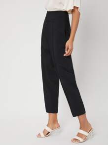 SHEIN Quần Dây kéo màu trơn Thanh lịch - màu đen - Xem 5