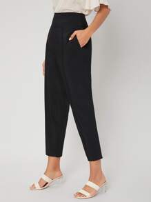 SHEIN Quần Dây kéo màu trơn Thanh lịch - màu đen - Xem 10