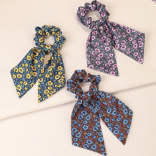 

3pcs Ditsy Floral Print Scarf Hair Tie, Multicolor