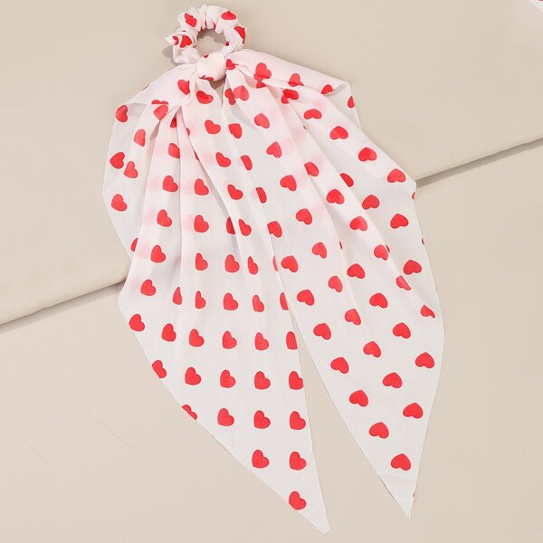 

Heart Print Scarf Hair Tie, Red
