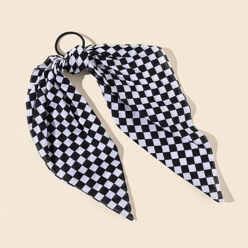

2pcs Plaid Print Hair Tie, Black and white