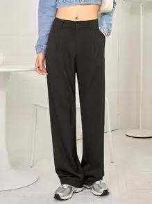 DAZY Slant Pocket Solid Tailored Pants - Black - View 1