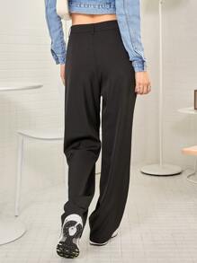 DAZY Slant Pocket Solid Tailored Pants - Black - View 2