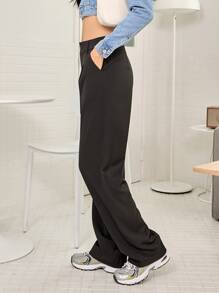 DAZY Slant Pocket Solid Tailored Pants - Black - View 3